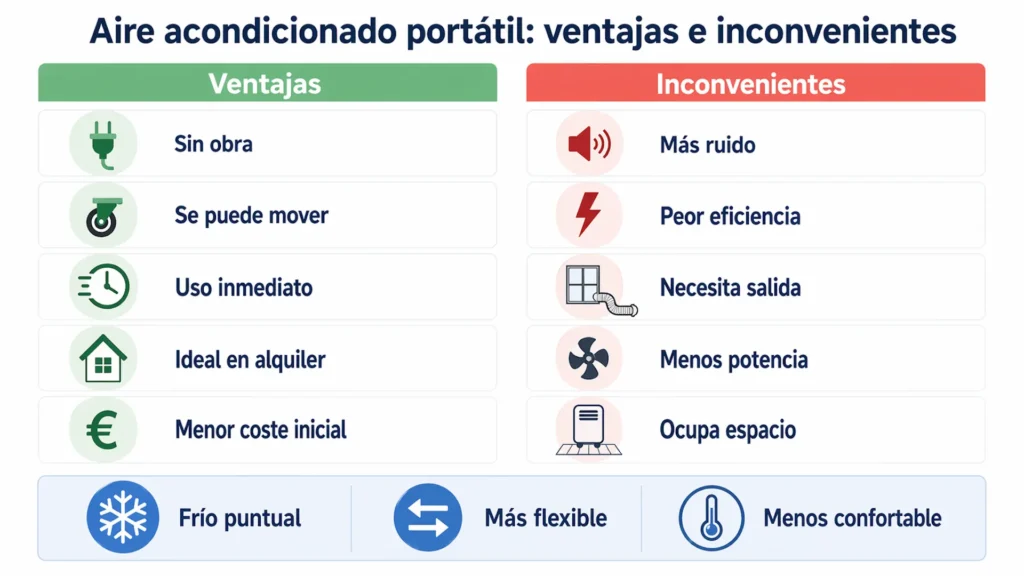 Ventajas e inconvenientes del aire acondicionado portátil