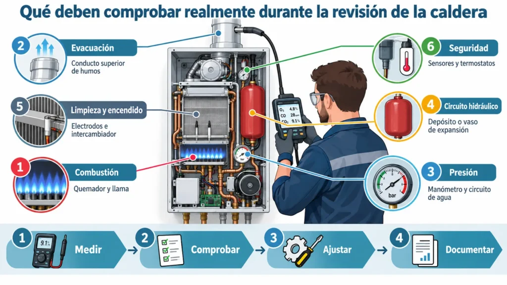 Revisión obligatoria de caldera: cada cuánto toca y qué revisar 2 Comprobaciones técnicas durante la revisión de una caldera