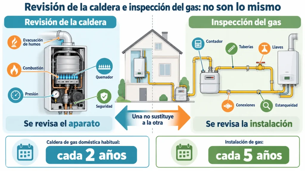 Revisión obligatoria de caldera: cada cuánto toca y qué revisar 1 Diferencias entre la revisión de la caldera y la inspección del gas