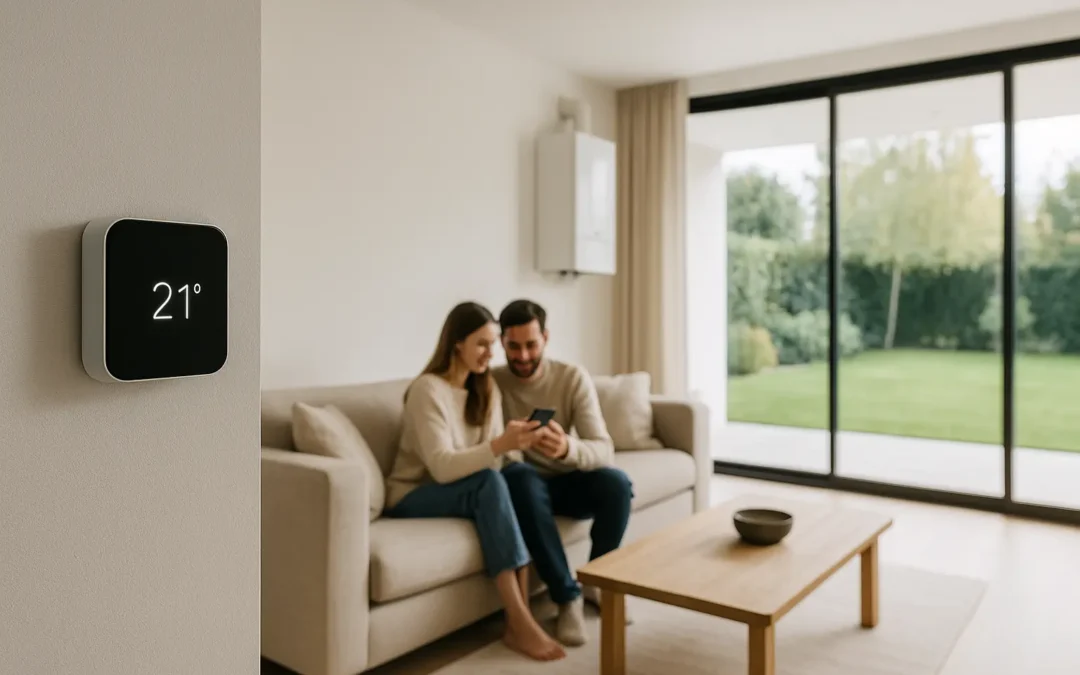 Termostatos inteligentes para calderas en salón moderno y acogedor