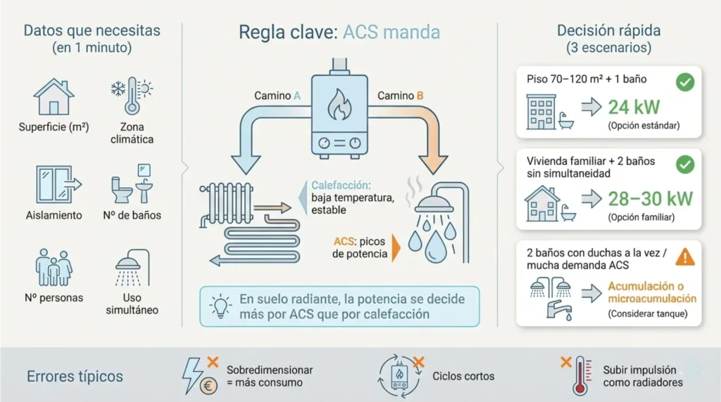cómo dimensionar potencia de caldera para suelo radiante