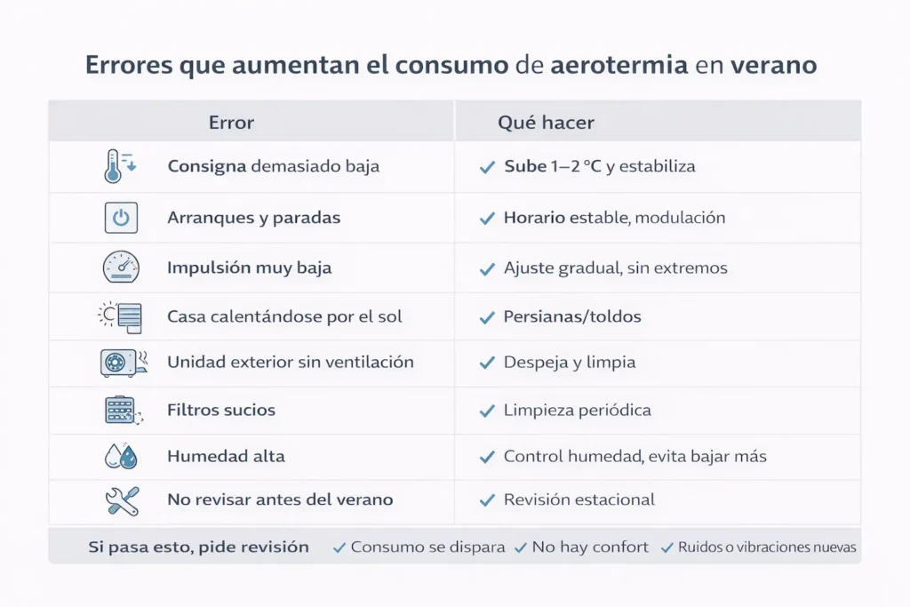 Infografía: errores que aumentan el consumo de aerotermia en verano